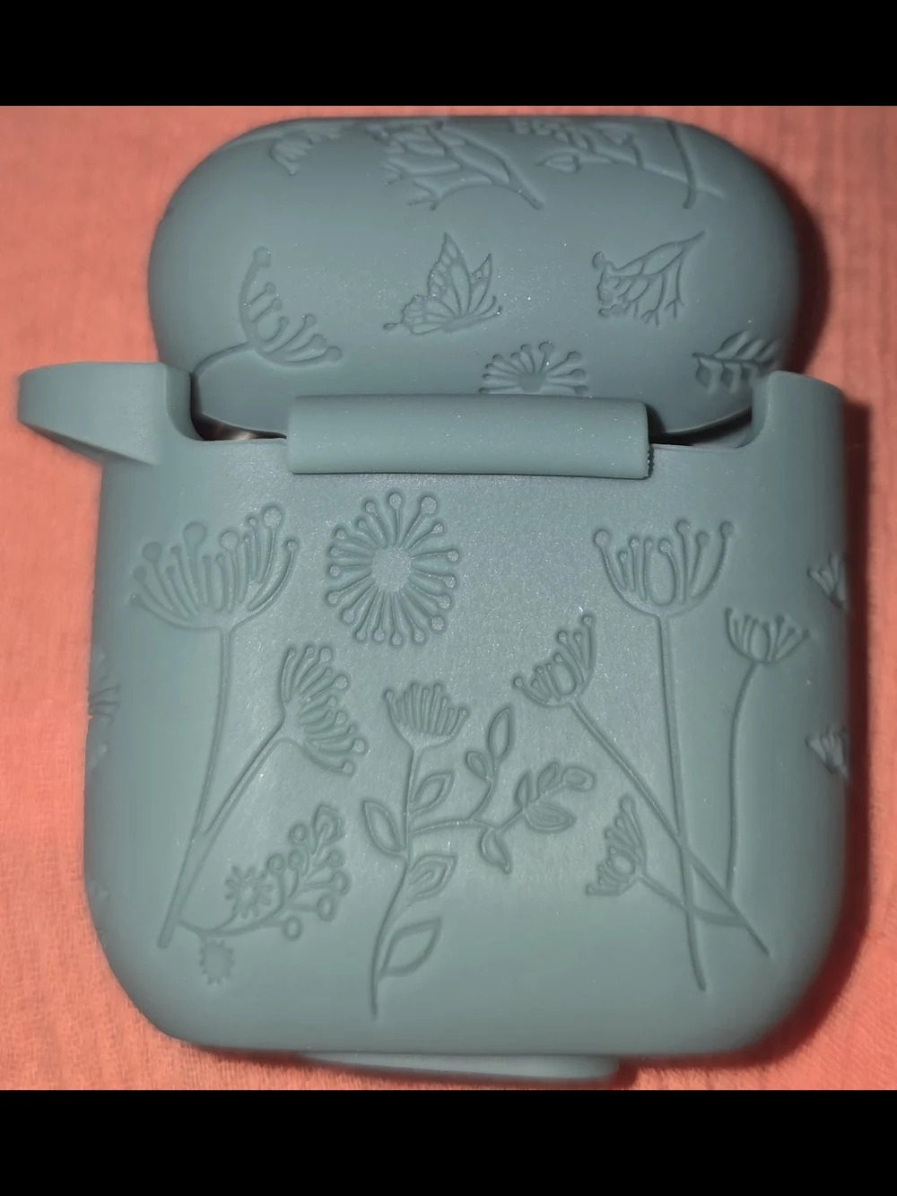 Engraved Silicone Floral Protective Case for Wireless Earbuds - Teal